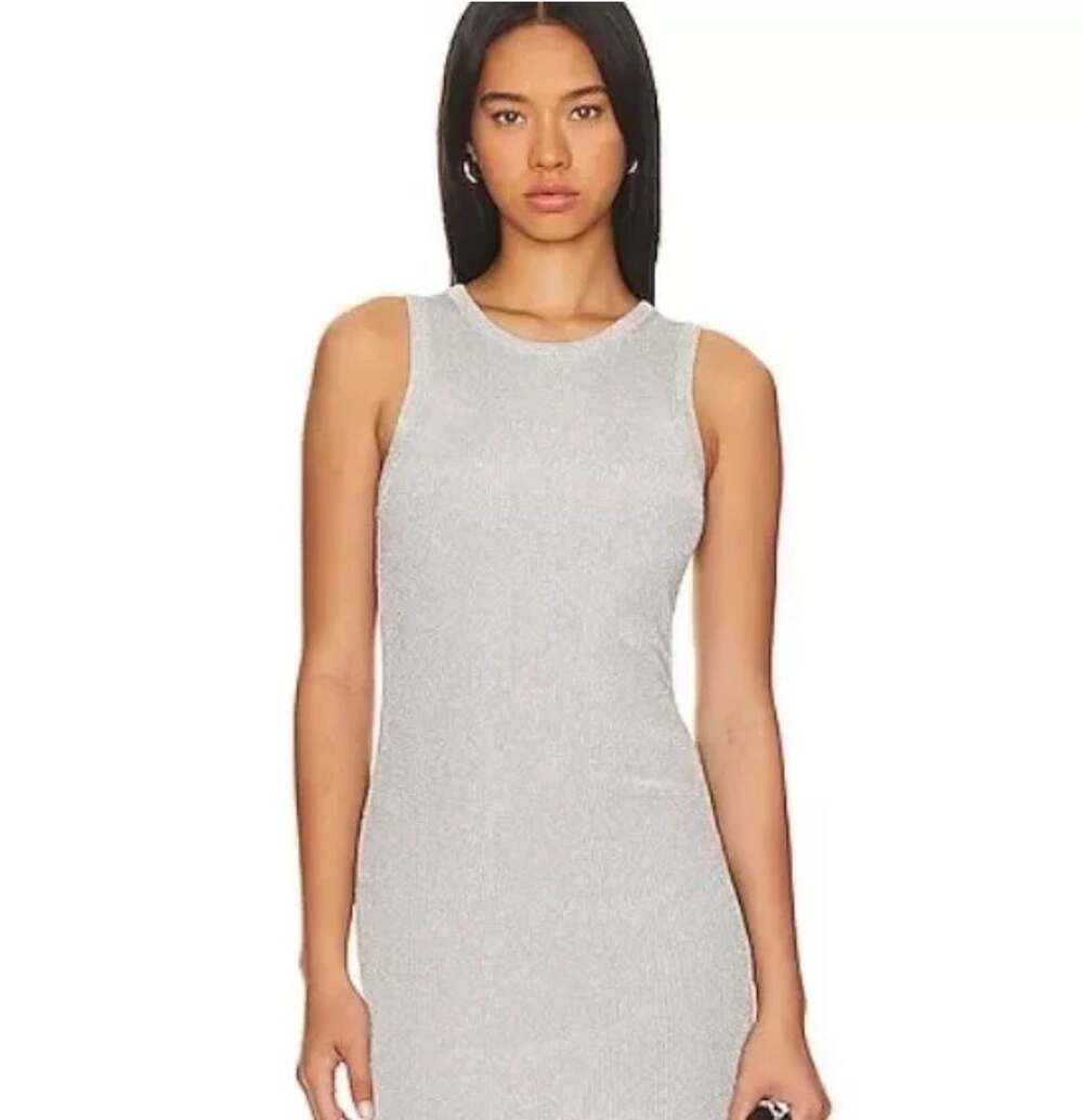 Young Fabulous & Broke Fitted Ribbed Midi Dress Gray Cotton / Modal SZ Med